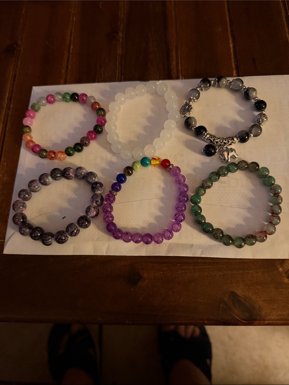 Set of 6-Beaded Stretch Gemstone Bracelet - Multicolor, #10